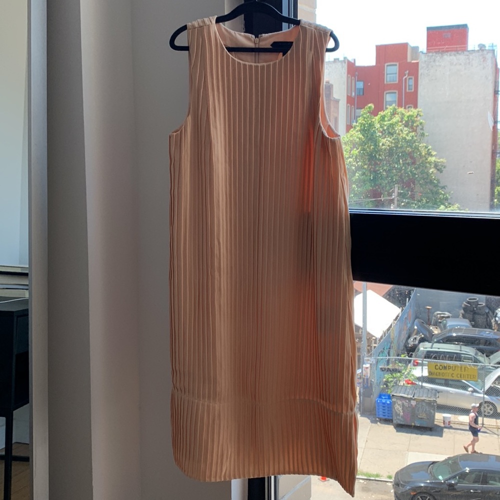 Club Monaco | Blush Coral Peach Apricot Pink Pleated Midi Cocktail Dress